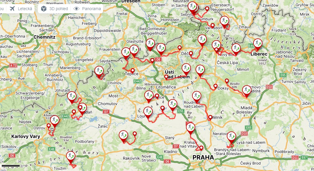 trasy všech výletů po severních Čechách